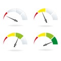 Speedometer icon set. Meter with arrow and gauge symbol. Vector illustration